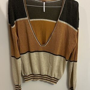 Free people Striped V-Neck Sweater